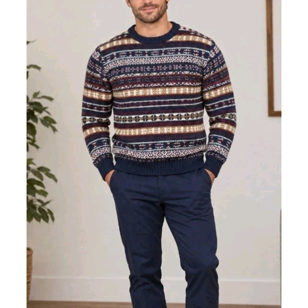 Vtg 90s American Outpost Sweater Mens L Fair Isle Striped Pullover Geometric Ski